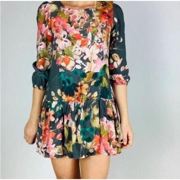 Meadow Rue Anthropologie Size 6 Minutiae Floral Keyhole Long Sleeve Tunic Dress - Picture 2 of 8